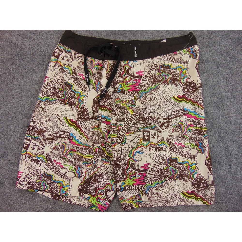 Maui Boardshorts Mens 36 Multicolor Surf‎ Map Print Swim Trunks Surfwear